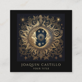 Holistische hemelse gouden zon maan zwart vierkante visitekaartje