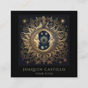 Holistische hemelse gouden zon maan zwart vierkante visitekaartje