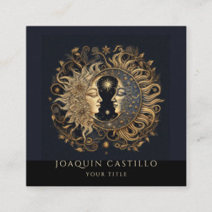 Holistische hemelse gouden zon maan zwart vierkante visitekaartje