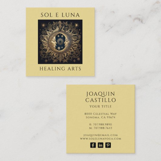 Holistische hemelse gouden zwarte zon maan vierkante visitekaartje (Voorkant / Achterkant)