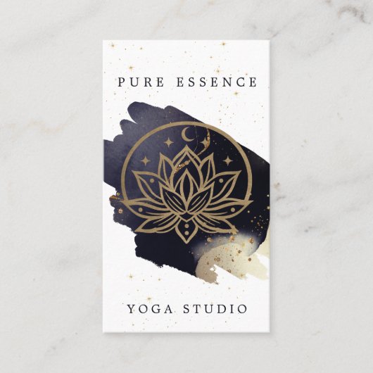 Holistische Hemelse Maan & Lotus Donkere Inkt Mono Visitekaartje (Voorkant)