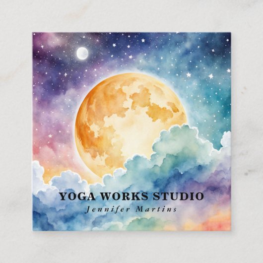 Holistische hemelse Waterverf Zon & Maan Yoga Vierkante Visitekaartje (Voorkant)