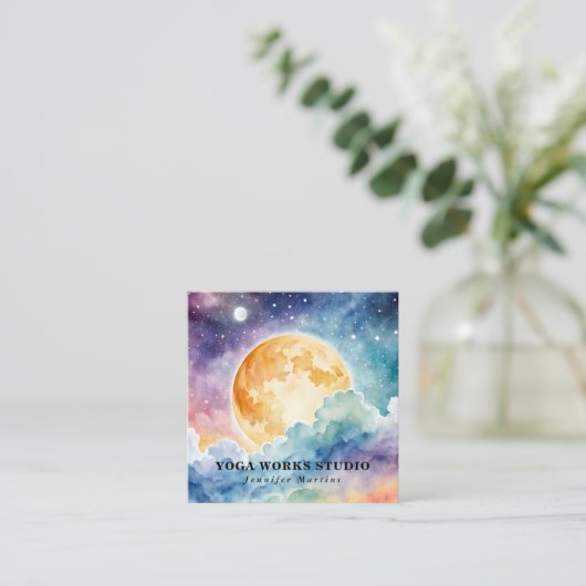 Holistische hemelse Waterverf Zon & Maan Yoga Vierkante Visitekaartje (Staand voorkant)