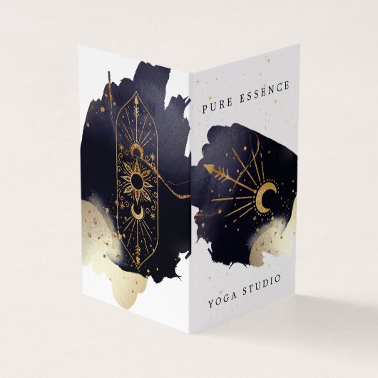 Holistische hemelse zon & maan donkere aquarel ink visitekaartje (Buitenkant)