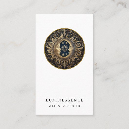 Holistische Hemelse Zon Maan Goud Zwart Visitekaartje (Voorkant)