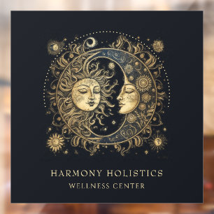 Holistische hemelse zon maan sterren goud zwart raamsticker