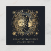 Holistische hemelse zon maan sterren goud zwart vierkante visitekaartje (Voorkant)