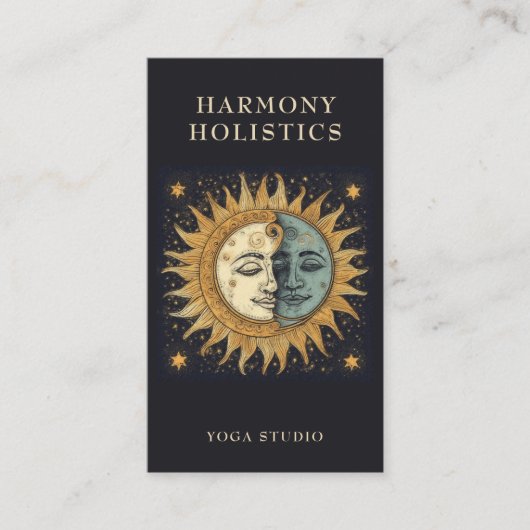 Holistische hemelse zon maan sterren goud zwart visitekaartje (Voorkant)