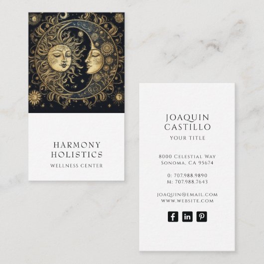 Holistische hemelse zon maan sterren goud zwart visitekaartje (Voorkant / Achterkant)
