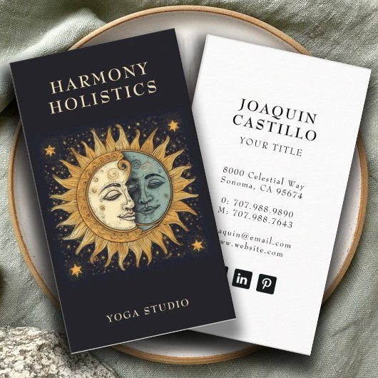 Holistische hemelse zon maan sterren goud zwart visitekaartje