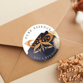 Holistische hemelse zon & maan vlinder donkere ink ronde sticker