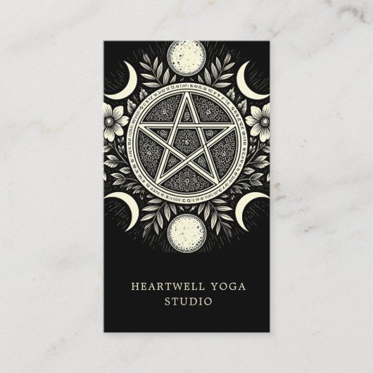 Holistische Hemelse Zon Maan Zwart Visitekaartje (Voorkant)