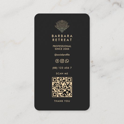 Holistische Wellness Coach Black Faux Gold Lotus Visitekaartje (Achterkant)