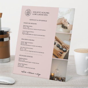 Holistische Wellness Diensten Menu Roze Reclamebord Met Voetstuk