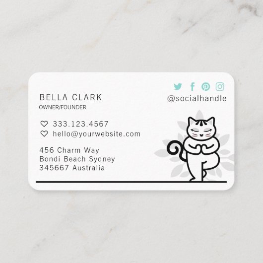 Holistische Yoga Kat Mediteren Yoga Pose Blauwgroe Visitekaartje (Achterkant)