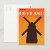 Holland Amsterdam Vintage Windmolen Dutch Travel Briefkaart (Voorkant / Achterkant)