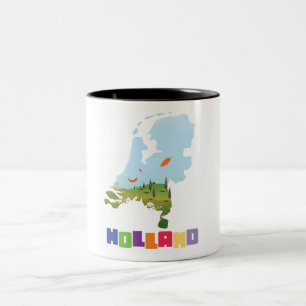 Holland cartooneske kaart tweekleurige koffiemok