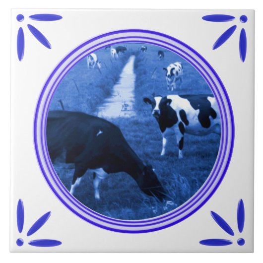Holland Cows Delft Blue Printen Tile Tegeltje (Voorkant)