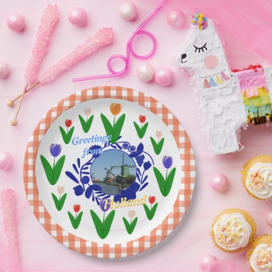 Holland Delftware Style Tulips Floral Pattern Papieren Bordje (Feest)