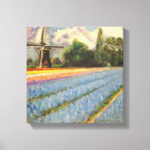 Holland Flowers Landscape Painting Triptych 2 van Canvas Afdruk
