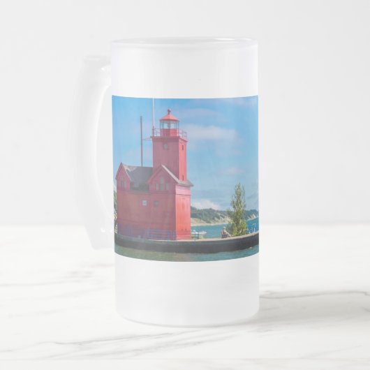 Holland Harbour Lighthouse Frosted Glass Beer Mok (Voorkant links)