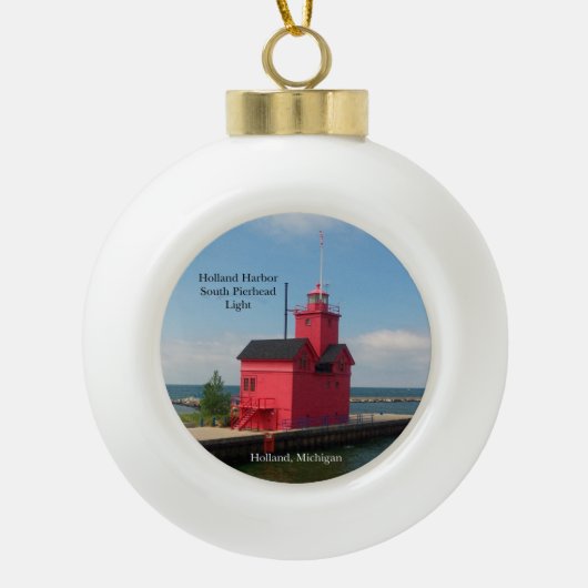 Holland Harbour South Pierhead Light 2015, siervoo Keramische Bal Ornament (Voorkant)