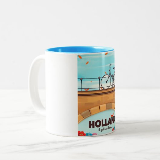 Holland "Ik zal handhaven" Bicycle reisposter. Tweekleurige Koffiemok (Voorkant links)