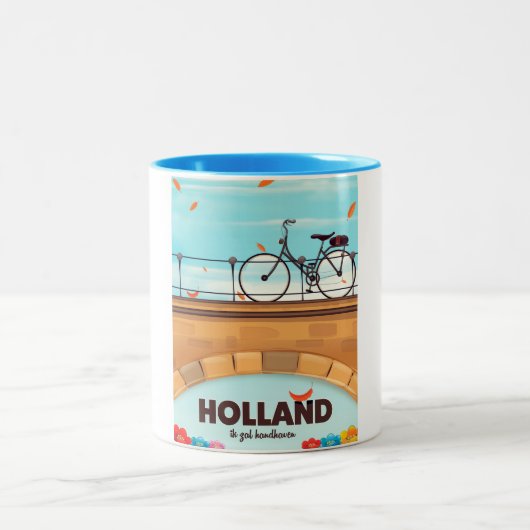 Holland "Ik zal handhaven" Bicycle reisposter. Tweekleurige Koffiemok (Center)