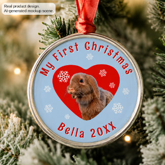 Holland Lop Eerste Kerstmis Aangepaste Foto Metalen Ornament