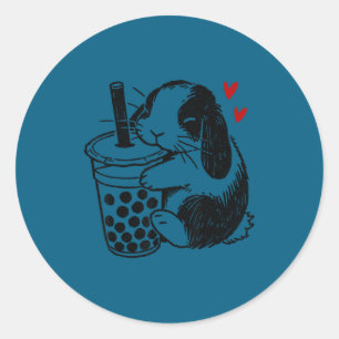 Holland Lop Konijn Houdt Van Boba Thee Bunny & Bub Ronde Sticker