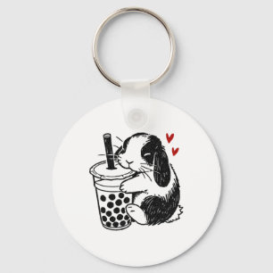 Holland Lop Rabbit houdt van Boba Tea Bunny en Bub Sleutelhanger
