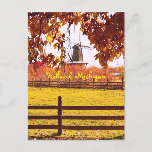 HOLLAND, MICHIGAN, WINDMOLEN EN HERFST KLEUREN BRIEFKAART (Voorkant)