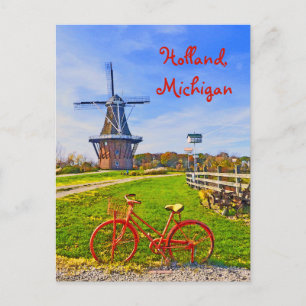 Holland, Michigan/Windmolen, fiets, herfstkleuren Briefkaart