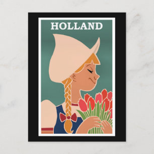 Holland, oude poster, Nederlands meisje met tulpen Briefkaart