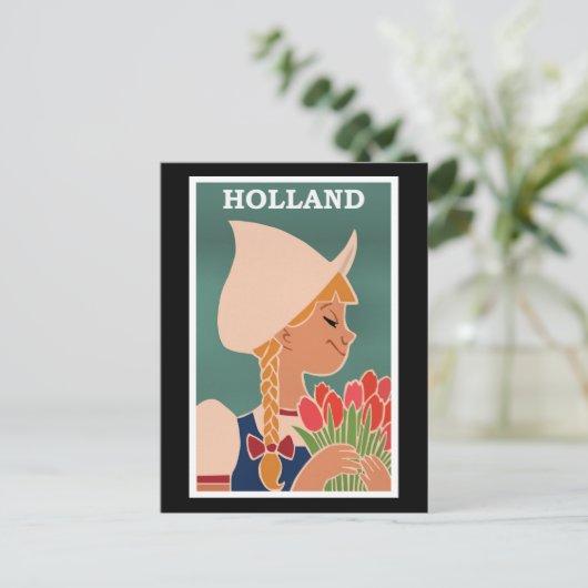 Holland, oude poster, Nederlands meisje met tulpen Briefkaart (Staand voorkant)
