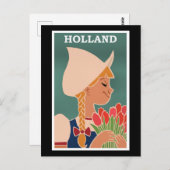Holland, oude poster, Nederlands meisje met tulpen Briefkaart (Voorkant / Achterkant)