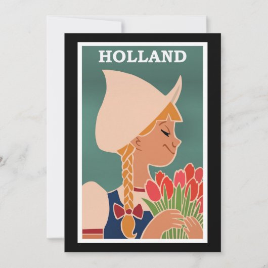 Holland, oude poster, Nederlands meisje met tulpen Kaart (Voorkant)