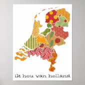 Holland Province Map Bohemian Patchwork Style Poster (Voorkant)