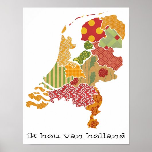 Holland Province Map Bohemian Patchwork Style Poster (Voorkant)