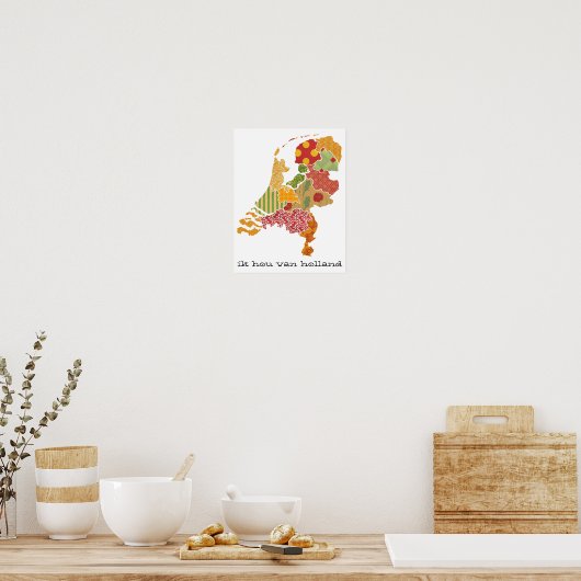 Holland Province Map Bohemian Patchwork Style Poster (Keuken)