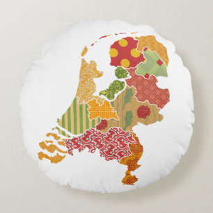 Holland Province Map Bohemian Patchwork Style Rond Kussen