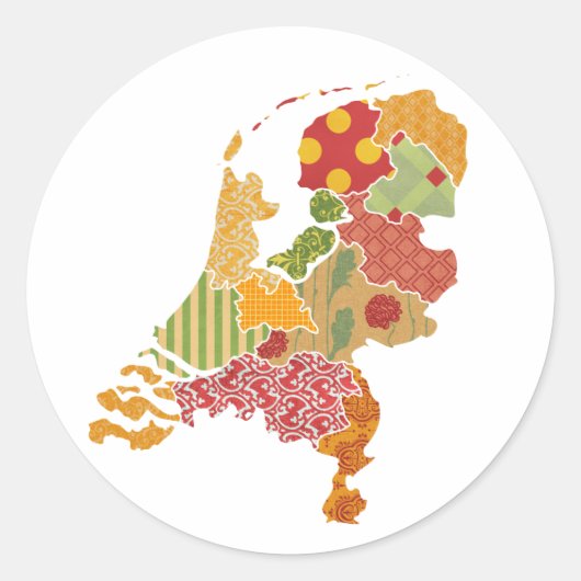 Holland Province Map Bohemian Patchwork Style Ronde Sticker (Voorkant)