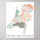 Holland Province Map Geometric Patchwork Style Poster (Voorkant)