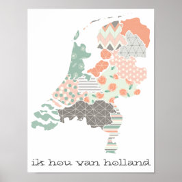 Holland Province Map Geometric Patchwork Style Poster