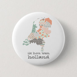 Holland Province Map Geometric Patchwork Style Ronde Button 5,7 Cm