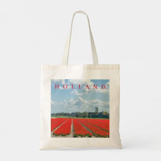 Holland red tulip fields uitzicht canvas tas (Achterkant)