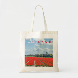 Holland red tulip fields uitzicht canvas tas