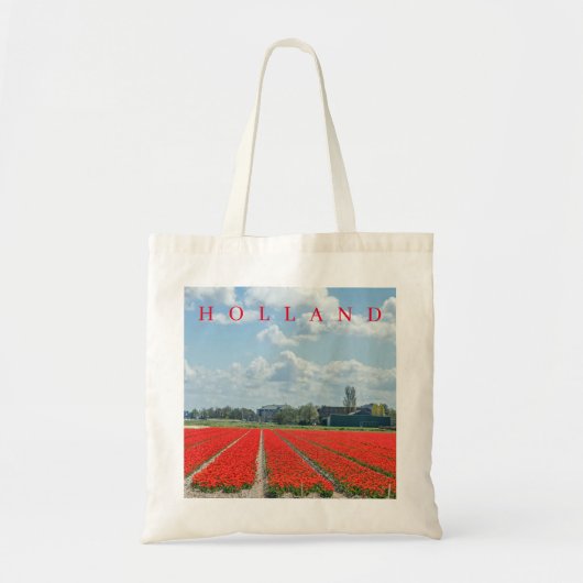Holland red tulip fields uitzicht canvas tas (Voorkant)