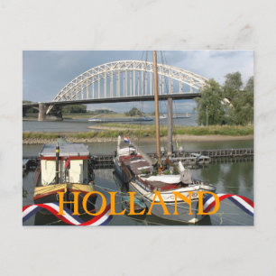 Holland River Waal Bridge en Boats Briefkaart