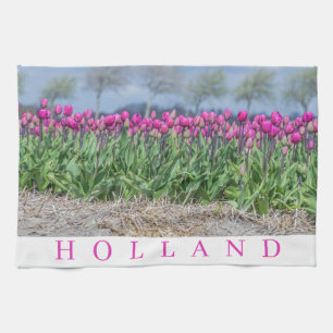 Holland roze tulpen veld uitzicht theedoek